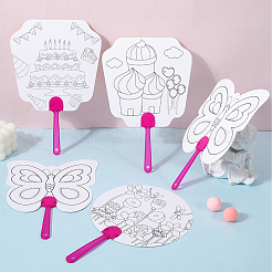 16Pcs 4 Styles Paper Hand Held Fan&nbsp;DIY-GF0010-33