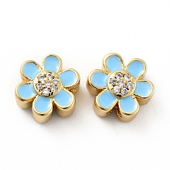 Flower Brass Micro Pave Clear Cubic Zirconia Beads&nbsp;KK-G419-06G-06