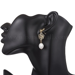 Natural Keshi Pearl Flower with Bowknot Dangle Stud Earrings&nbsp;EJEW-JE06726