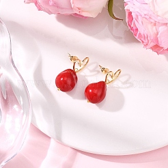 Heart Glass Imitation Pearl Beads Dangle Stud Earrings&nbsp;EJEW-JE06672