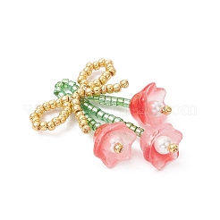 Glass Seed Beaded Bowknot with Flower Pendants&nbsp;PALLOY-MZ01129-01