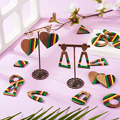 18Pcs 9 Styles Jamaican Colour Epoxy Resin & Walnut Wood Pendants&nbsp;RESI-TA0003-87