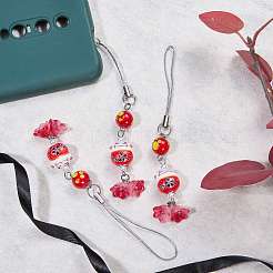 2Pcs Handmade Lampwork & ABS Plastic Imitation Pearl & Glass & Porcelain Mobile Straps&nbsp;HJEW-SW00267-06