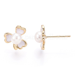 Clover Natural Pearl Stud Earrings with Enamel&nbsp;PEAR-N020-05O