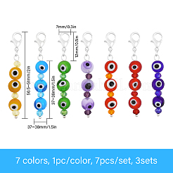 7 Chakra Handmade Lampwork Evil Eye Beaded Pendant Decorations&nbsp;AJEW-CA0003-48