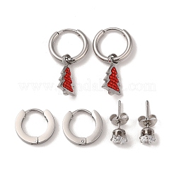 3 Pairs 3 Styles Christmas 304 Stainless Steel Hoop & Studs Earrings Set for Women&nbsp;EJEW-K279-11C-P