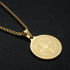 304 Stainless Steel Saint Benedict Medal Pendant Necklaces for Men&nbsp;WG694D6-01