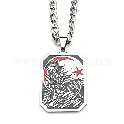 304 Stainless Steel Enamel Black Wolf Dog Tag Pendant Necklaces for Men&nbsp;WG9808E-01