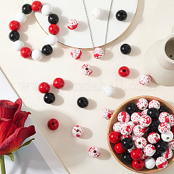 150Pcs 5 Styles Spray Painted Round Natural Schima Wood Beads&nbsp;WOOD-PA0001-06