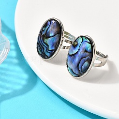 Brass & Natural Paua Shell Link Finger Rings&nbsp;RJEW-S638-01P