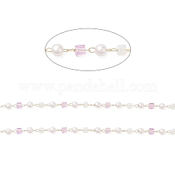 Faceted Cube Glass & ABS Plastic Imitation Pearl Beaded Chains&nbsp;CHS-G026-02KCG-02-1