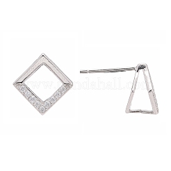 Rhodium Plated 925 Sterling Silver Stud Earring Findings&nbsp;X-STER-F048-28P