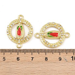 Brass Micro Pave Clear Cubic Zirconia Virgin Mary Connector Charms&nbsp;KK-L251-20G-02