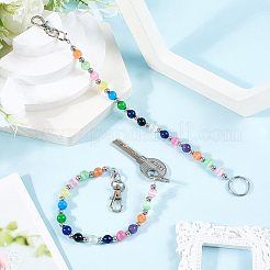 2Pcs Glass Cat Eye Beads Keychain&nbsp;HJEW-SC0002-23