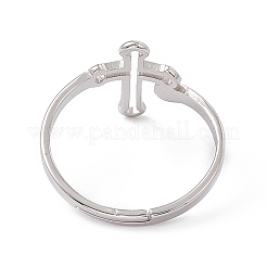 Non-Tarnish 201 Stainless Steel Hollow Out Cross Adjustable Ring for Women&nbsp;RJEW-K238-06P