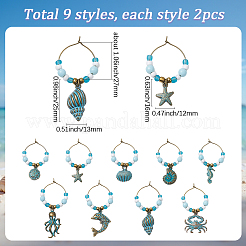 18Pcs Sea Animal Alloy Wine Glass Charms&nbsp;AJEW-SC0004-11