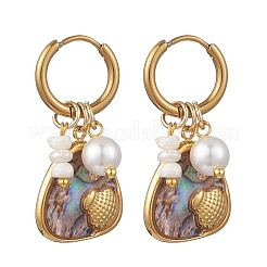 Abalone Shell Pendant Necklace & Hoop Earrings with Shell Pearl & Natural Freshwater Pearls&nbsp;SJEW-JS01379-01