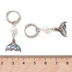 Paua Shell & 202 Stainless Steel Huggie Hoop Earrings&nbsp;EJEW-JE06964-02