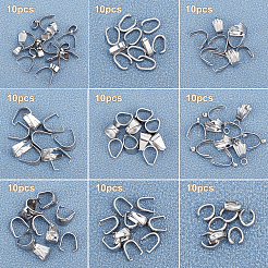 90Pcs 9 Style 304 Stainless Steel Pendant Pinch Bails&nbsp;STAS-UN0027-17