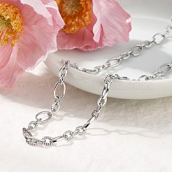 5.5MM 304 Stainless Steel Textured Oval Link Chain Necklaces&nbsp;NJEW-T016-12P
