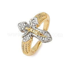 Crucifix Cross Brass Micro Pave Clear Cubic Zirconia Adjustable Cuff Rings&nbsp;LS-RJEW-Z104-01GP