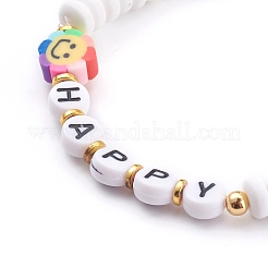 Polymer Clay Flower Beaded Stretch Bracelets for Valentine's Day&nbsp;BJEW-JB05944