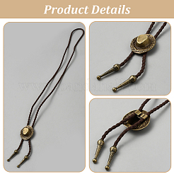 1Pc West Cowboy Hat Tibetan Style Alloy Pendant Black PU Leather Cord Bolo Tie Lariat Necklaces&nbsp;NJEW-GF0001-24B