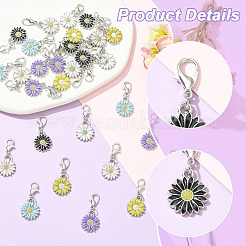 30Pcs 6 Colors Alloy Enamel Daisy Pendant Decorations&nbsp;HJEW-YW00364