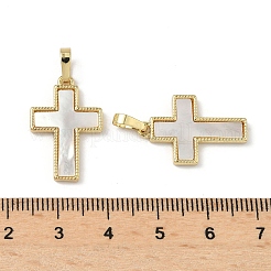 Brass Pave Natural White Shell Pendants&nbsp;X-KK-Z115-12G