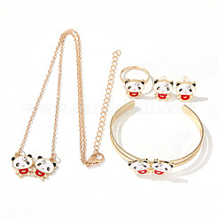 Panda Alloy Enamel & Rhinestones Stud Earring & Pendant Necklaces & Cuff Bangles & Rings Sets for Women&nbsp;FS-WGAF002-05