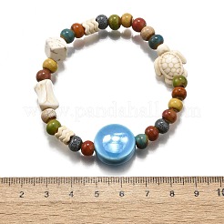 Handmade Porcelain Beads & Synthetic Howlite Beads Stretch Bracelets for Women&nbsp;BJEW-D307-01E