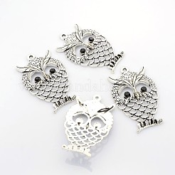 Antique Silver Plated Alloy Rhinestone Owl Big Pendants&nbsp;PALLOY-N0071-01