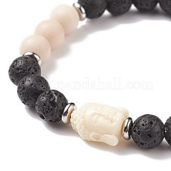3Pcs 3 Style Natural & Synthetic Mixed Gemstone Beaded Stretch Bracelets Set with Buddhist Head for Women&nbsp;BJEW-JB08498