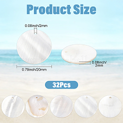 32Pcs Flat Round/Disc Natural Freshwater Shell Pendants&nbsp;SHEL-SC0001-98A