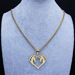 Hip-hop Style 201 Stainless Steel Laser Cut Double Horse Heart Pendant Necklaces&nbsp;FS-WGDE3BC-02