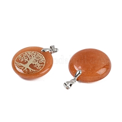 Natural Red Aventurine Flat Round Pendants&nbsp;G-Q188-01P-06