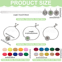 3Pcs 3 Styles Stainless Steel Flat Round Essential Oil Diffuser Pendant Necklaces & Bracelets Set&nbsp;SJEW-GA0001-07