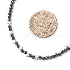 2Pcs 2 Styles Brass Moon Star and Faceted Round Natural Black Spinel Beaded Necklaces for Women&nbsp;NJEW-JN05657