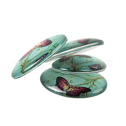 Butterfly Printed Glass Oval Cabochons&nbsp;GGLA-N003-22x30-C