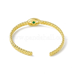 Green Cubic Zirconia Horse Eye Open Cuff Bangle&nbsp;BJEW-I307-02G