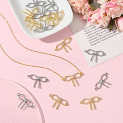 16Pcs 2 Colors Rack Plating Brass Pave Clear Cubic Zirconia Bowknot Connector Charms&nbsp;KK-SC0006-77