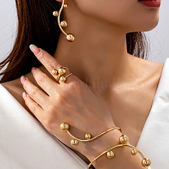 Iron Round Beaded Stud Earrings & Cuff Bangles & Rings Sets&nbsp;FS-WGB12A8-01