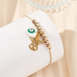 Religion Natural Shell Enamel Evil Eye and Stainless Steel Charm Nylon Cord Braided Bracelets&nbsp;BJEW-JB14285