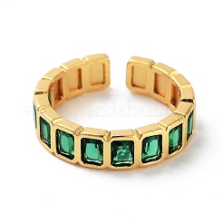 Rectangle Brass Micro Pave Cubic Zirconia Open Cuff Ring for Women&nbsp;RJEW-Z044-04G-04