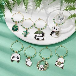 8Pcs 8 Styles Panda Alloy Enamel Wine Glass Charms&nbsp;AJEW-JO00211