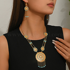 Bohemian Style Alloy Hollow Round Tassel Necklace & Earrings Set for Women Party Wear&nbsp;VY5704