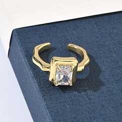 Brass with Cubic Zirconia/Glass Cuff Open Rings&nbsp;RJEW-C158-05G-02