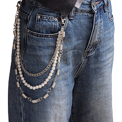 Alloy Column and Imitation Pearl Round Beaded 3 Layer Pants Chains&nbsp;FS-WG9063C-01