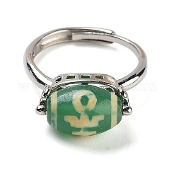 Oval Dyed & Heated Tibetan Style dZi  Natural Agate Adjustable Rings&nbsp;RJEW-C087-04P-01