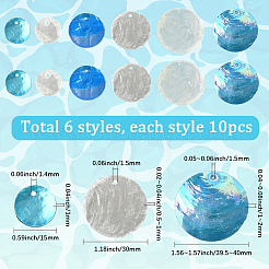 60Pcs 6 Style Flat Round Capiz Shell Pendants&nbsp;SSHEL-SC0001-45